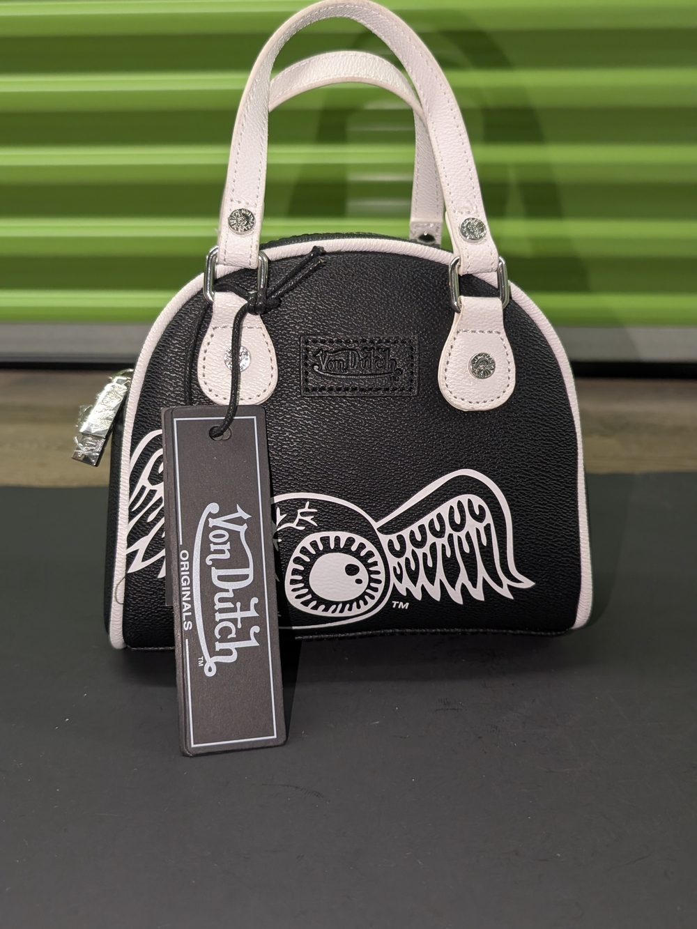 Von Dutch Black with Light Pink Winged Eye Mini Satchel